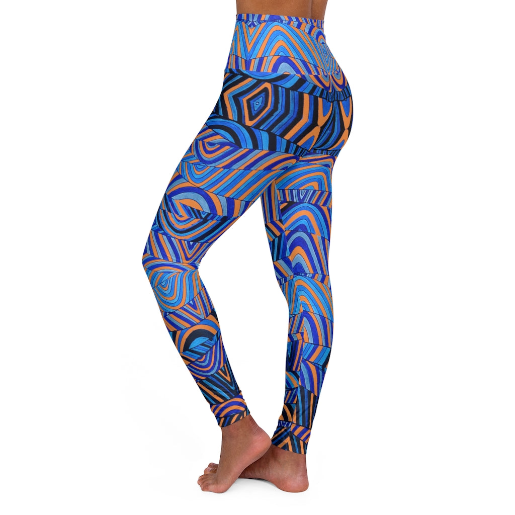 peach & blue psychedelic print yoga athleisure leggings for women