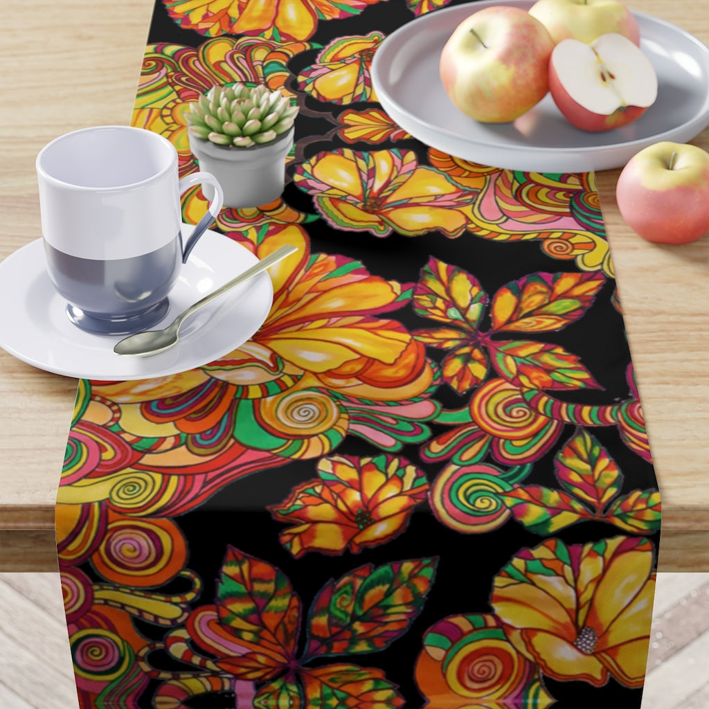 Artsy Floral Black Table Runner