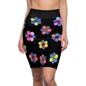 black striped floral print pencil skirt