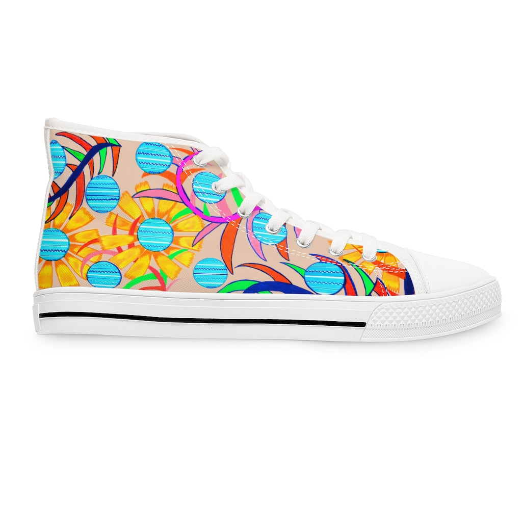nude sunflower print women's canvas high top sneakers