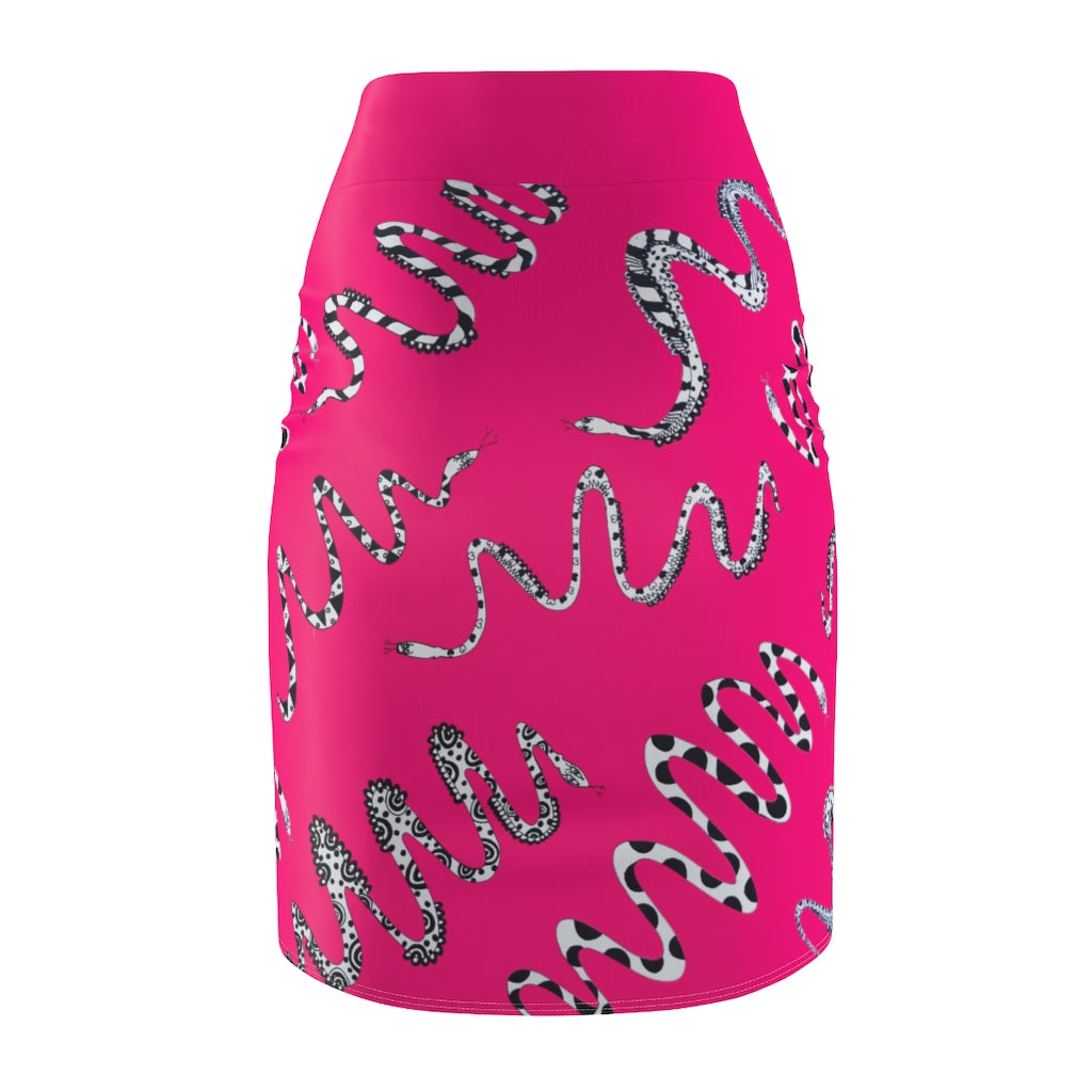 Hot Pink Snake Den Print Pencil Skirt