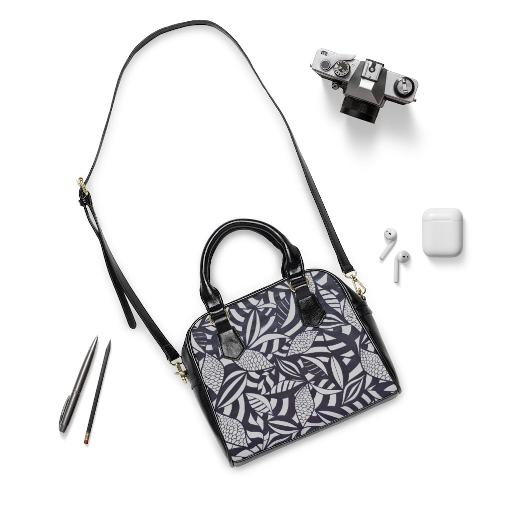 slate grey tropical print handbag