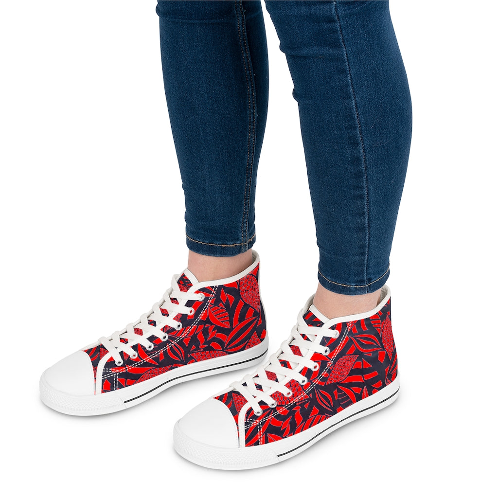 Red Tropical Minimalist Women's High Top Sneakers