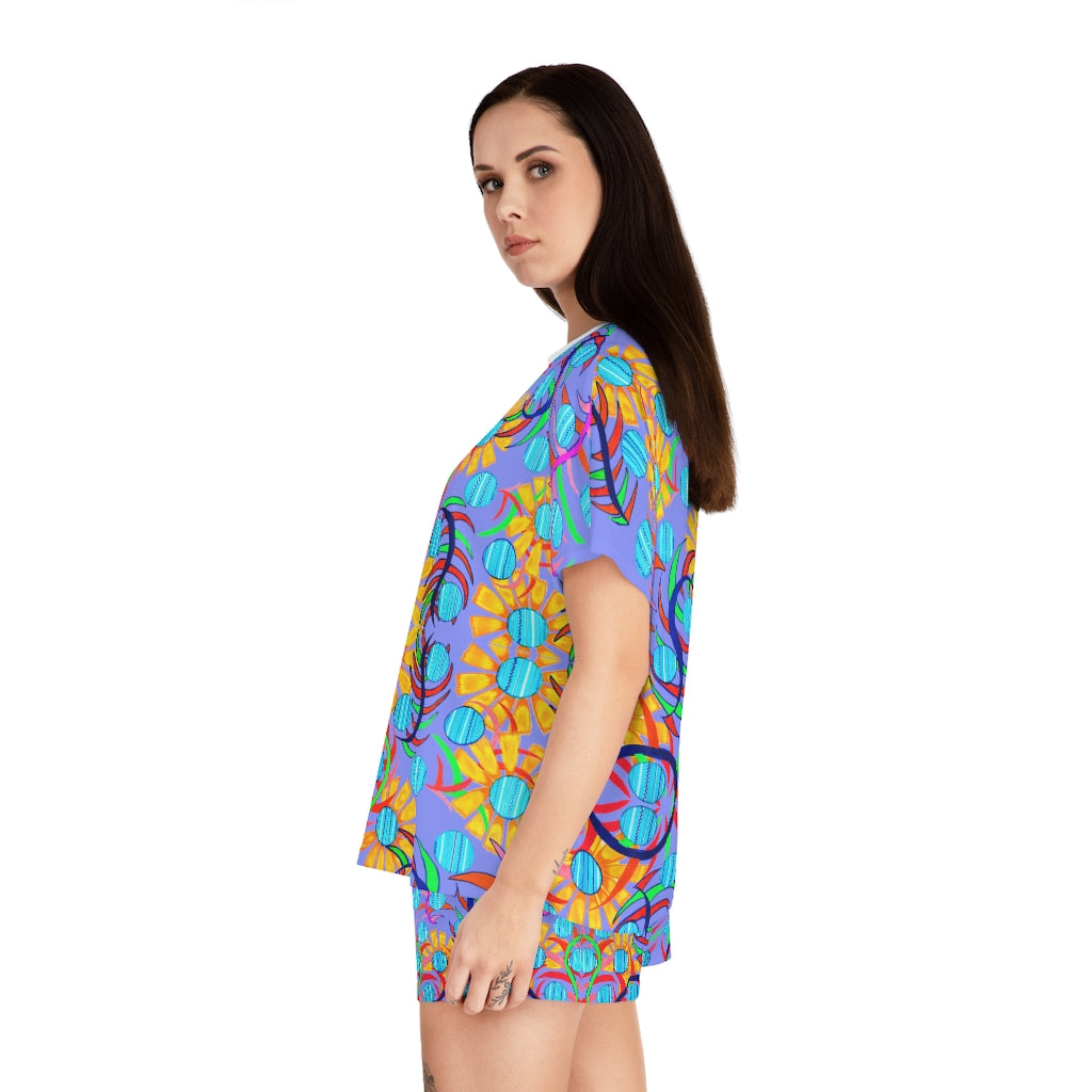 Very Peri Sunflower Short Pajama Set (AOP)