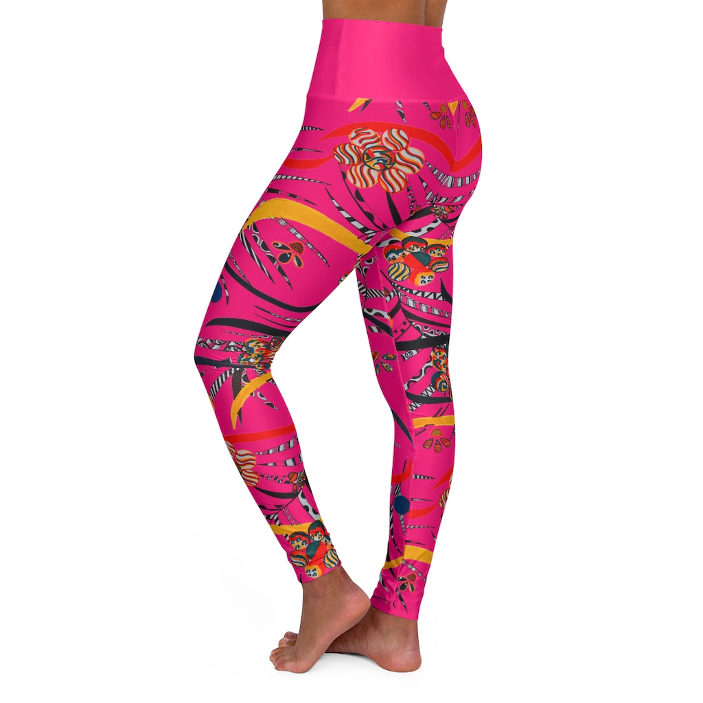 hot pink animal & floral print yoga leggings