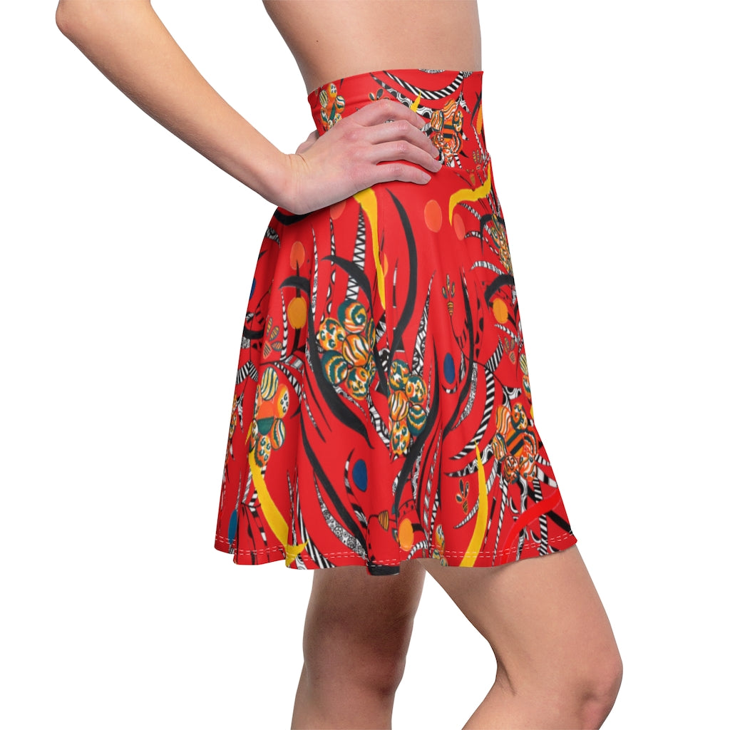 Red Grey Wilderness Skater Skirt