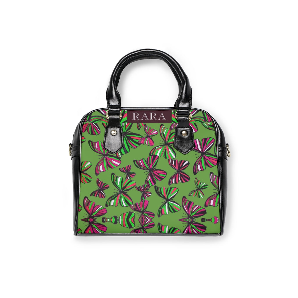 olive butterfly print handbag