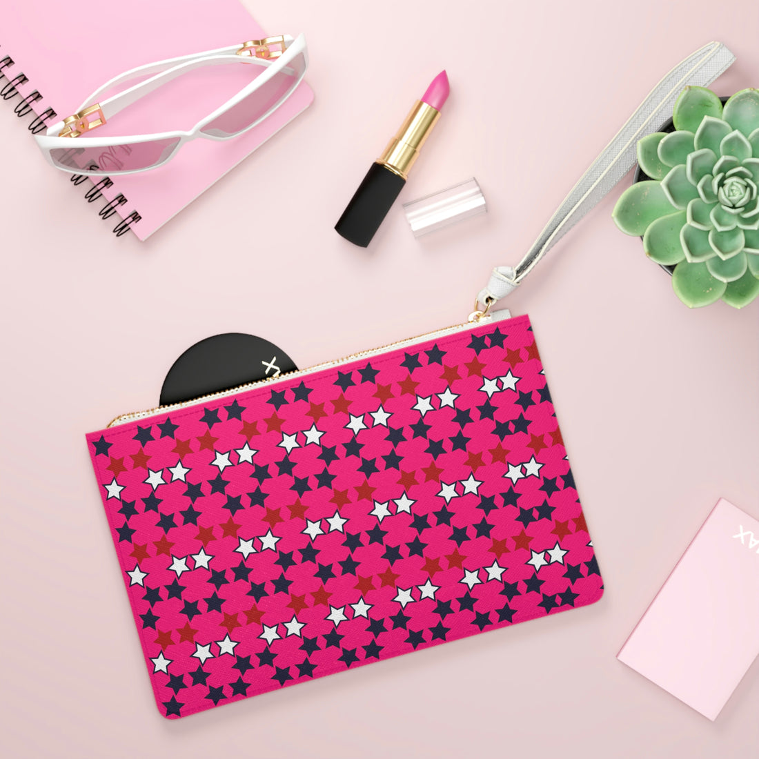 Hot Pink Star Print Clutch Bag