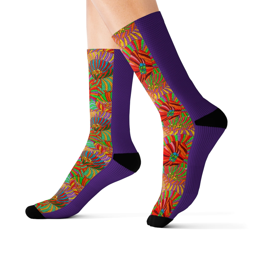 Wild Flower Purple Sublimation Socks