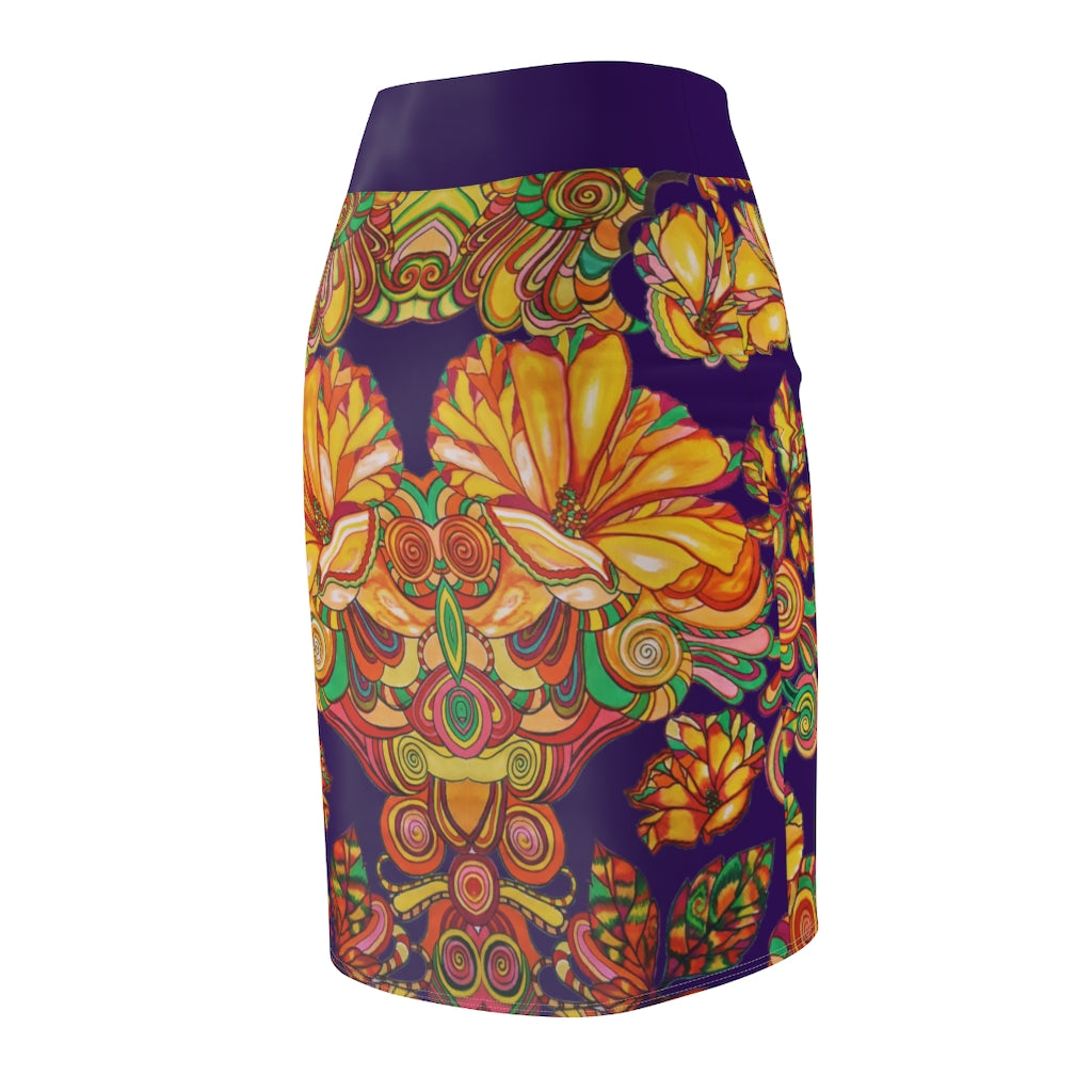 Artsy Floral Violet Pencil Skirt