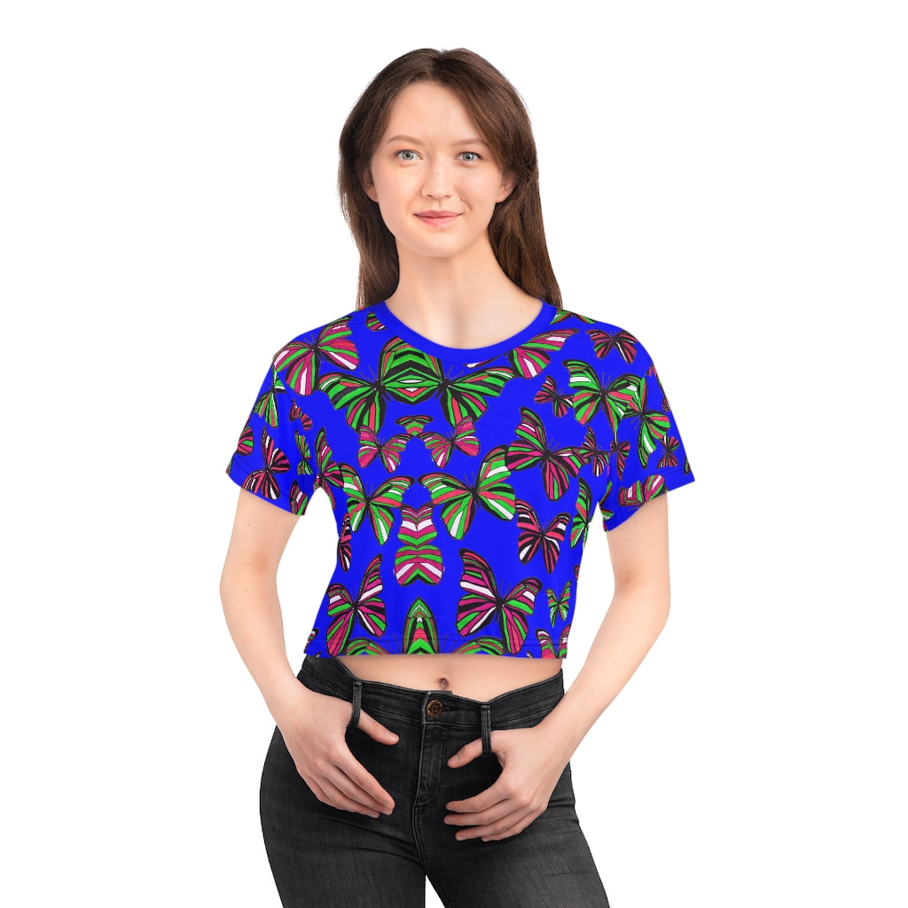 Electric Blue Butterfly AOP Crop Tee