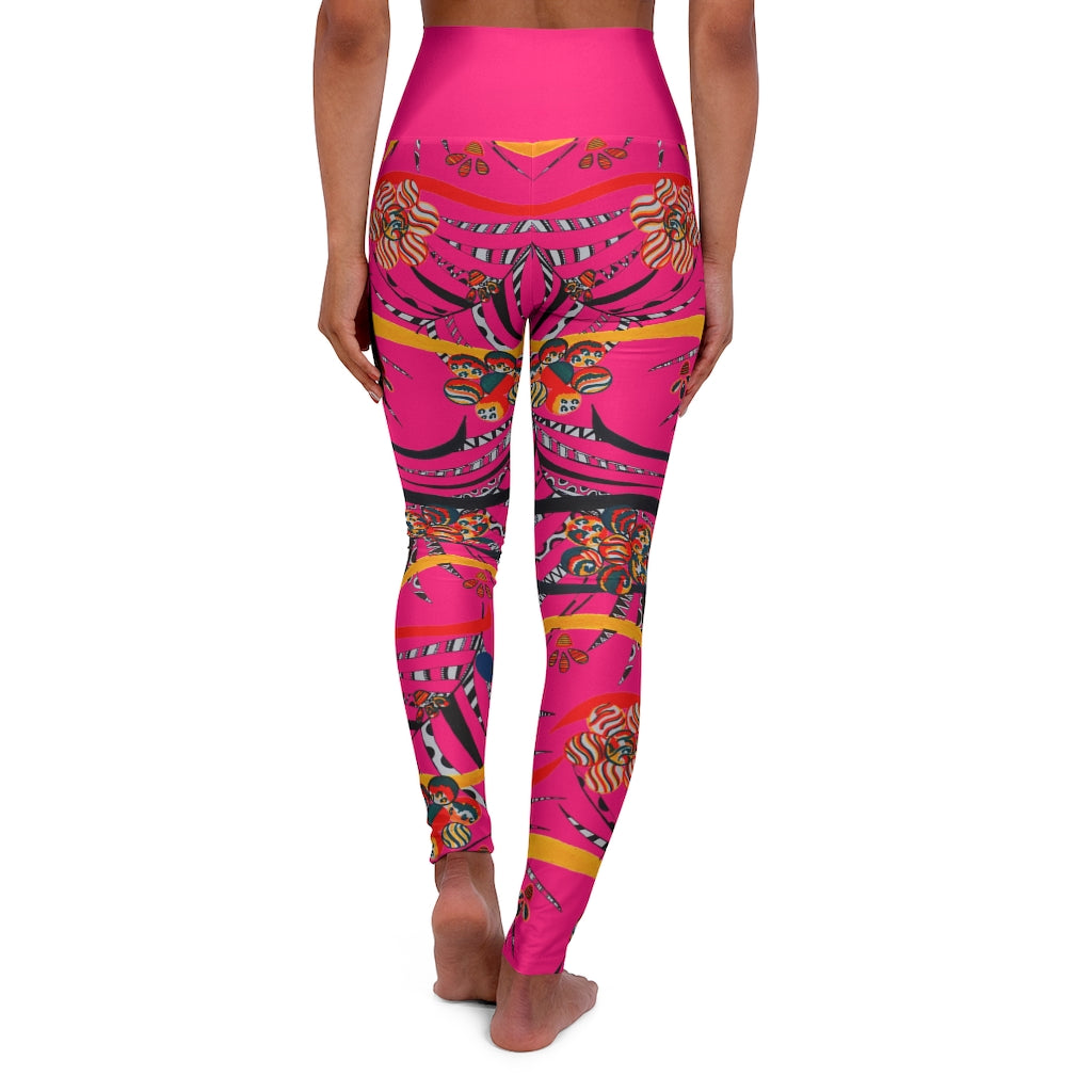 hot pink animal & floral print yoga leggings