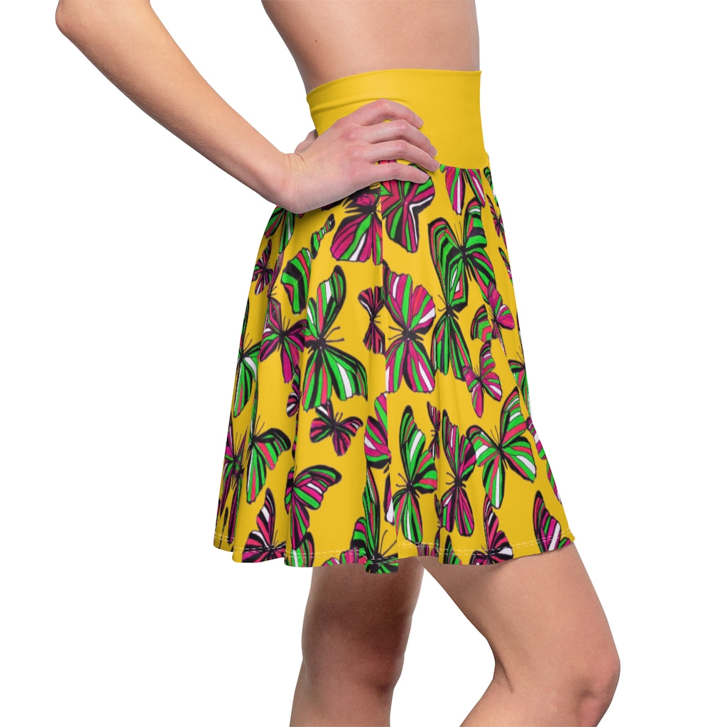 Butterflies Mustard Skater Skirt