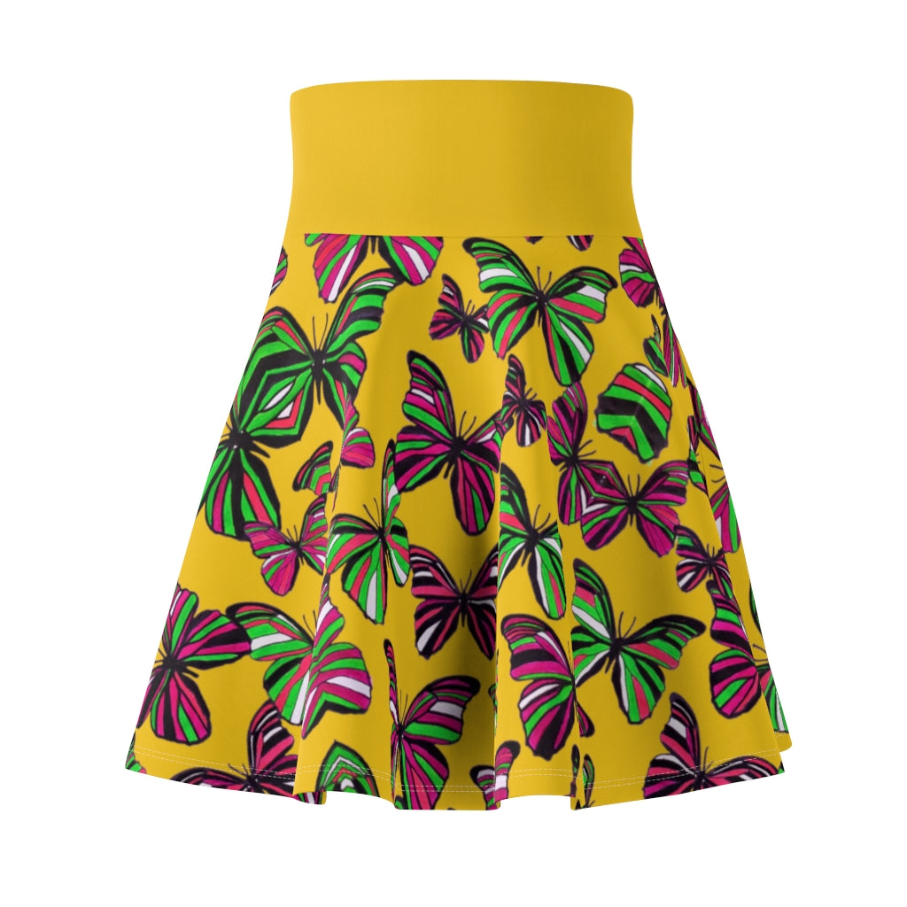 Butterflies Mustard Skater Skirt