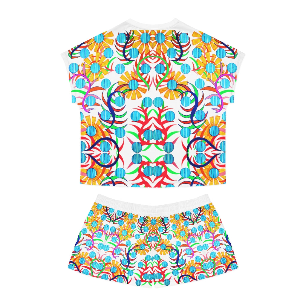 White Sunflower Short Pajama Set (AOP)
