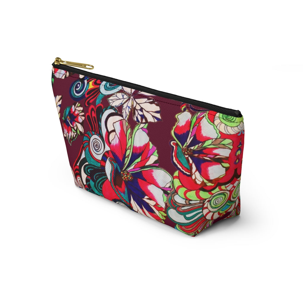 Floral Pop Marsala Accessory Pouch
