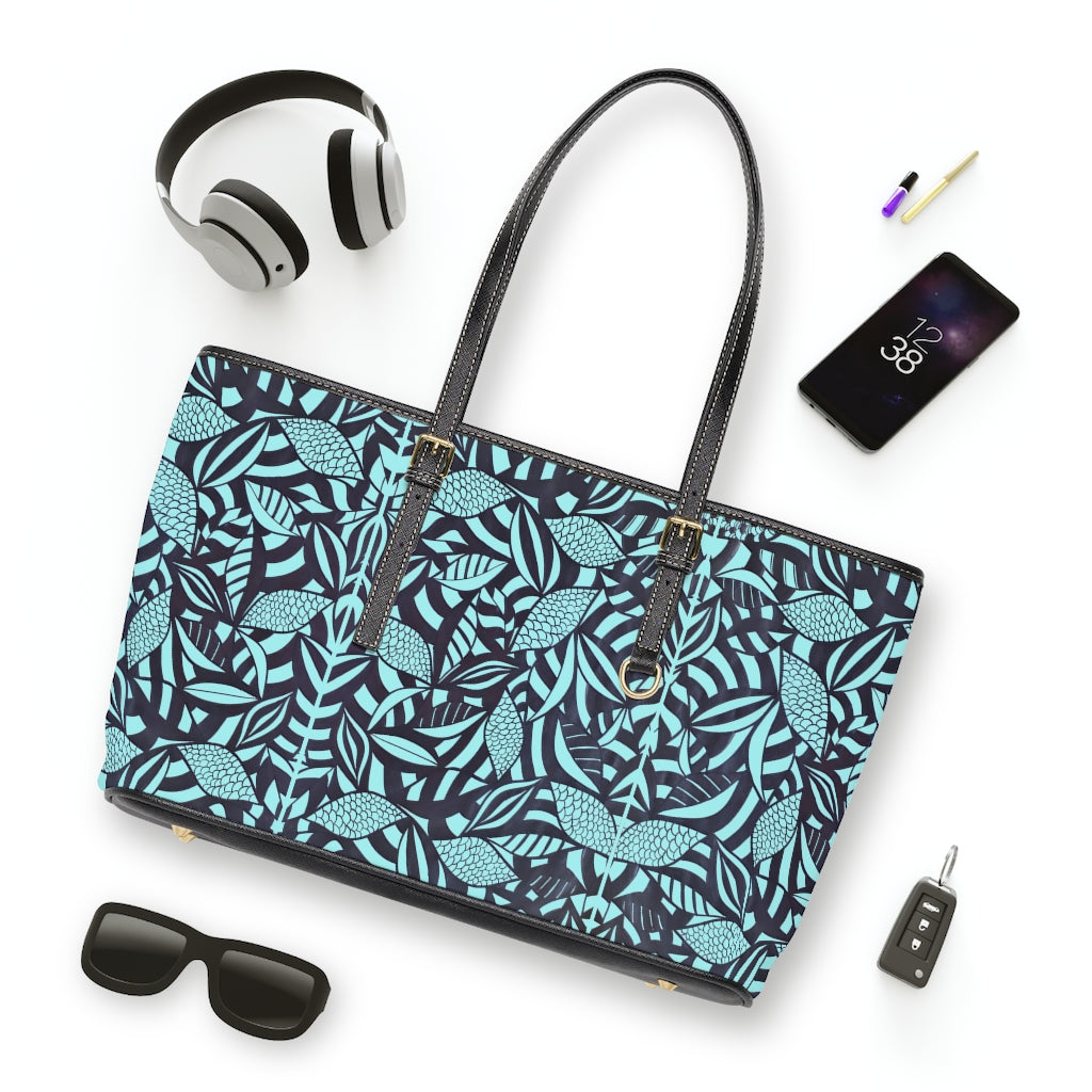 Icy Blue Tropical Minimalist PU Leather Shoulder Bag