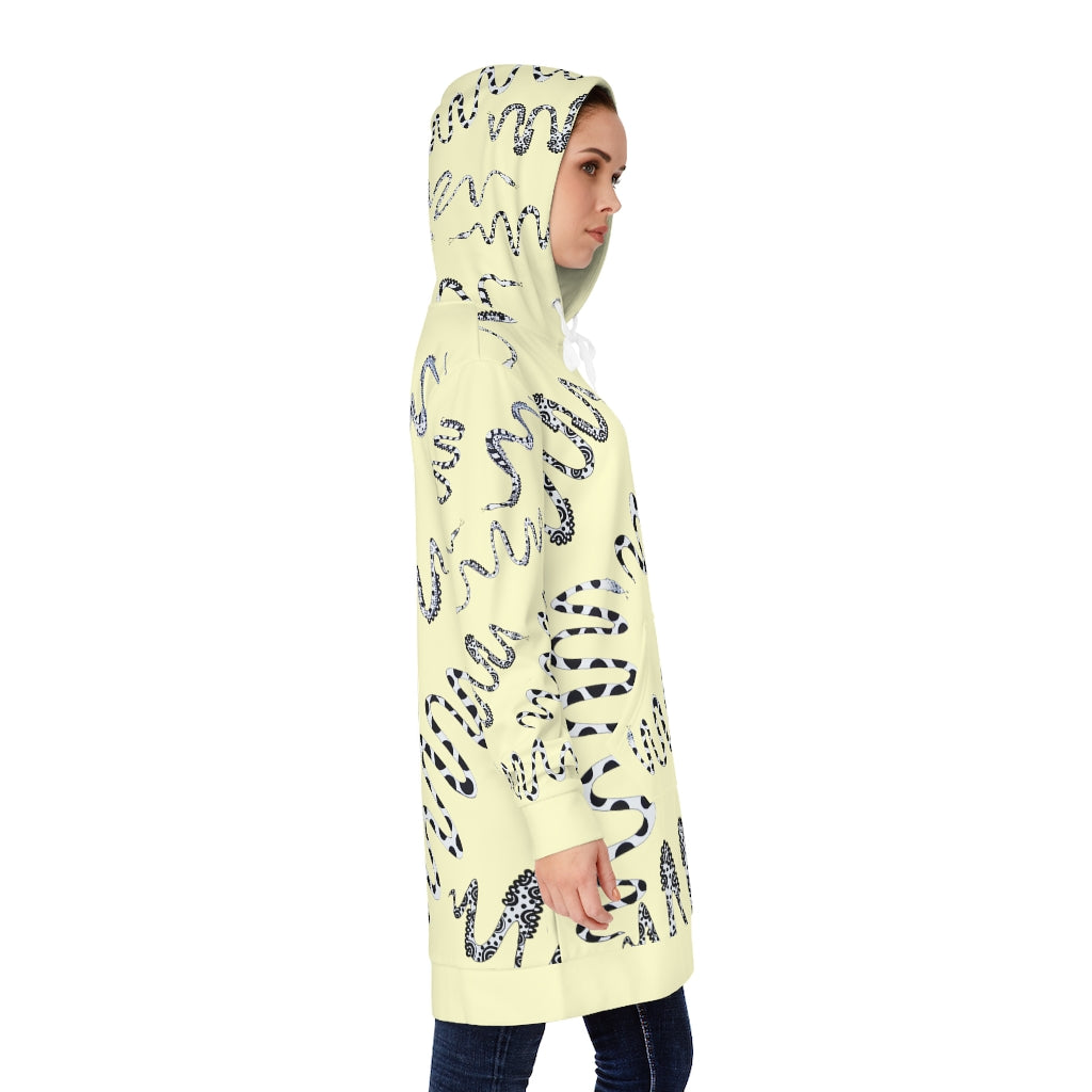 Cream Snake Print Hoodie Dress