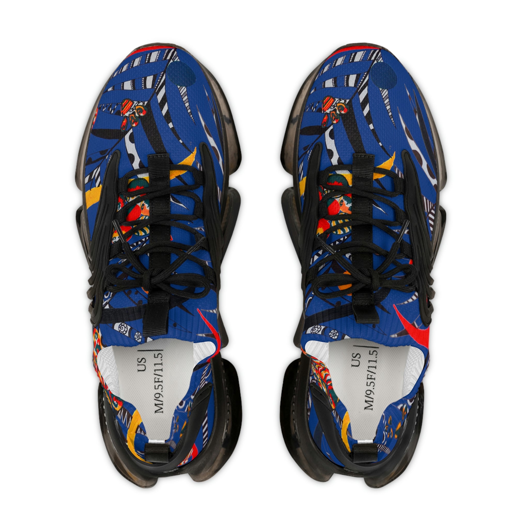 men's royal blue floral and animal print mesh knit sneakers