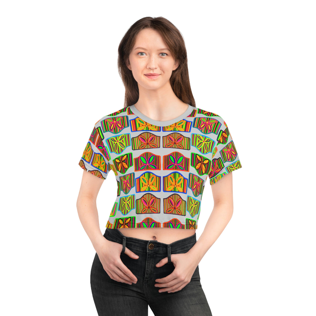 Slate Deco Print AOP Crop Tee