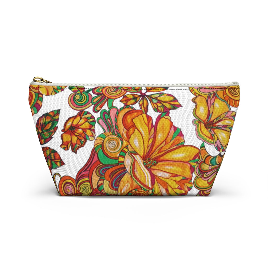 White Artsy Floral Accessory Pouch