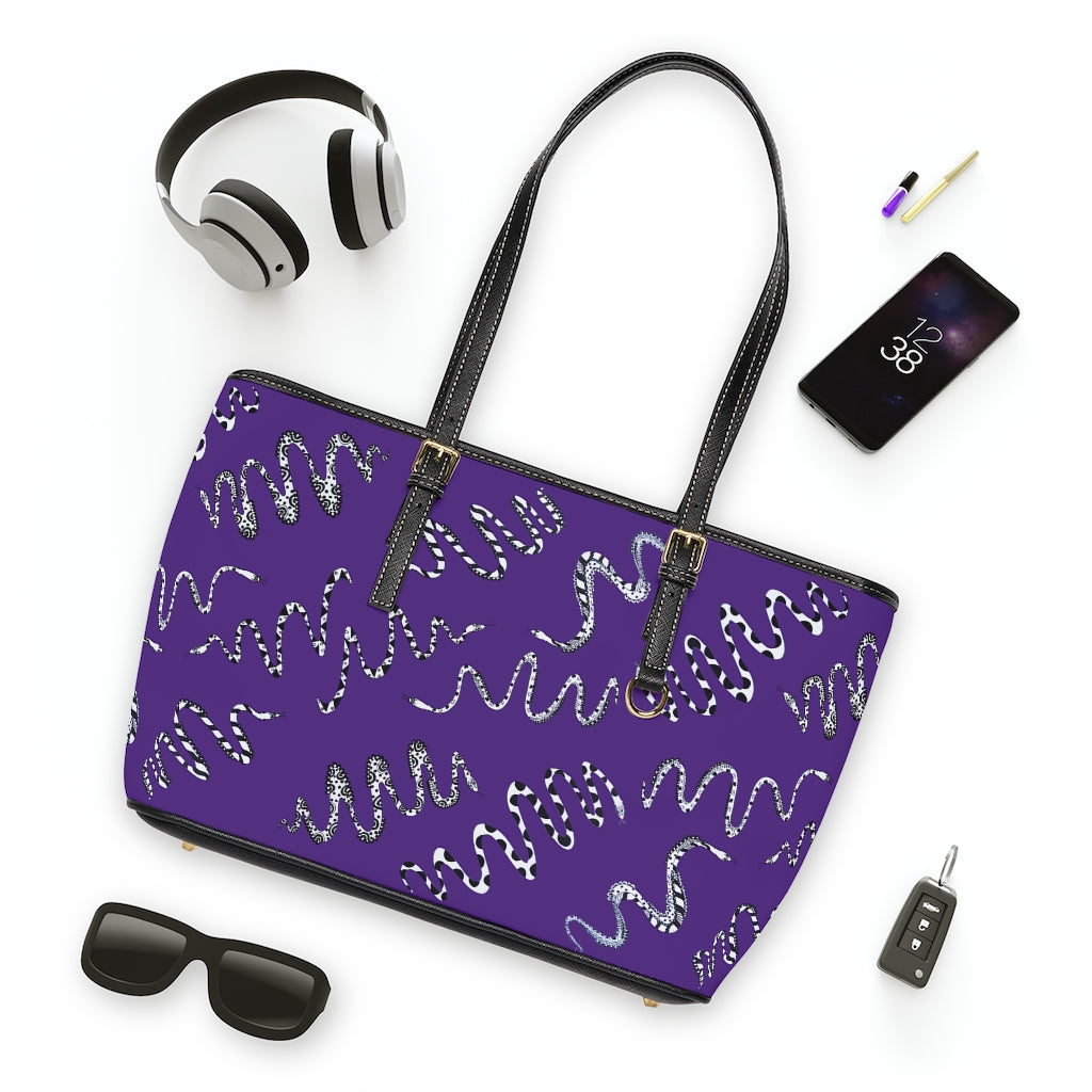 purple snake print tote bag