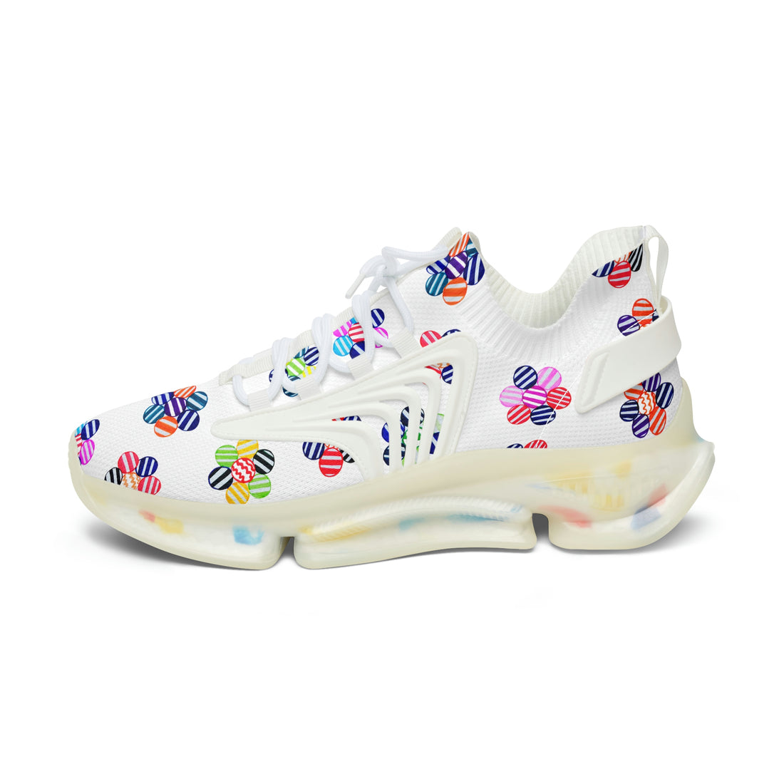 White Candy Floral Printed OTT Women's Mesh Knit Sneakers