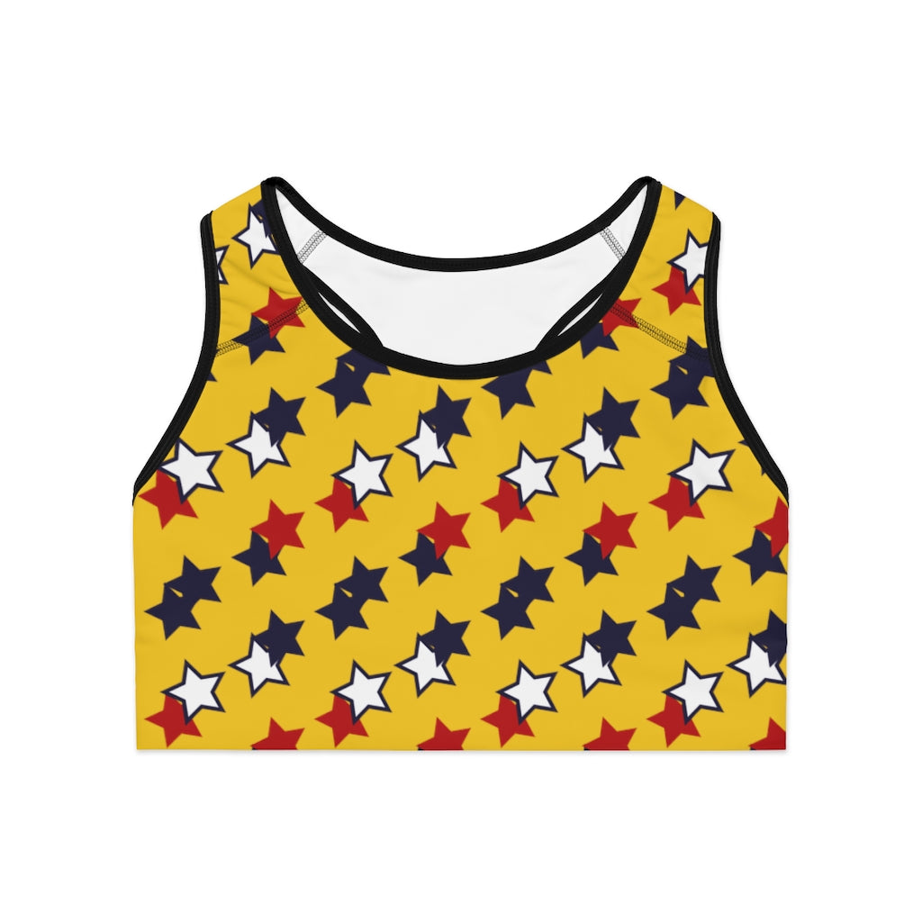 Yellow Star Print (AOP) Sports Bra