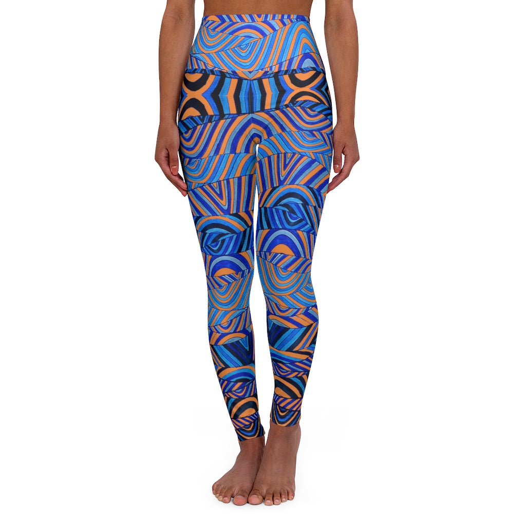 peach & blue psychedelic print yoga athleisure leggings for women