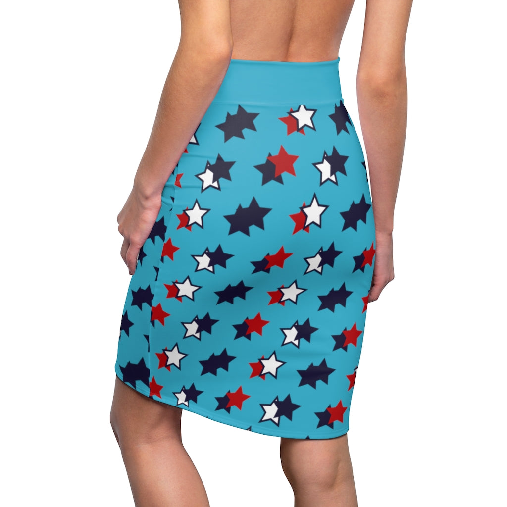 AOP Starry Aqua Pencil Skirt