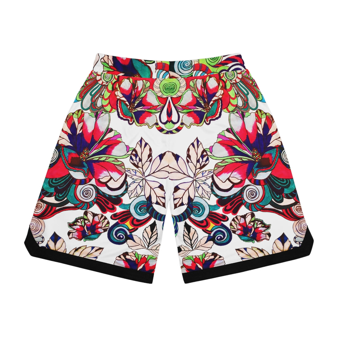 white graphic floral basketball shorts for men