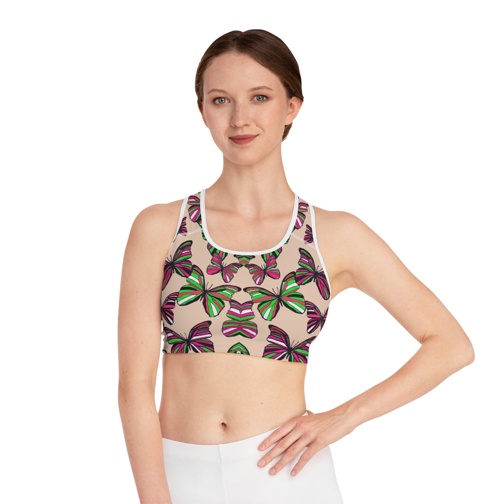 nude butterfly print sports bra