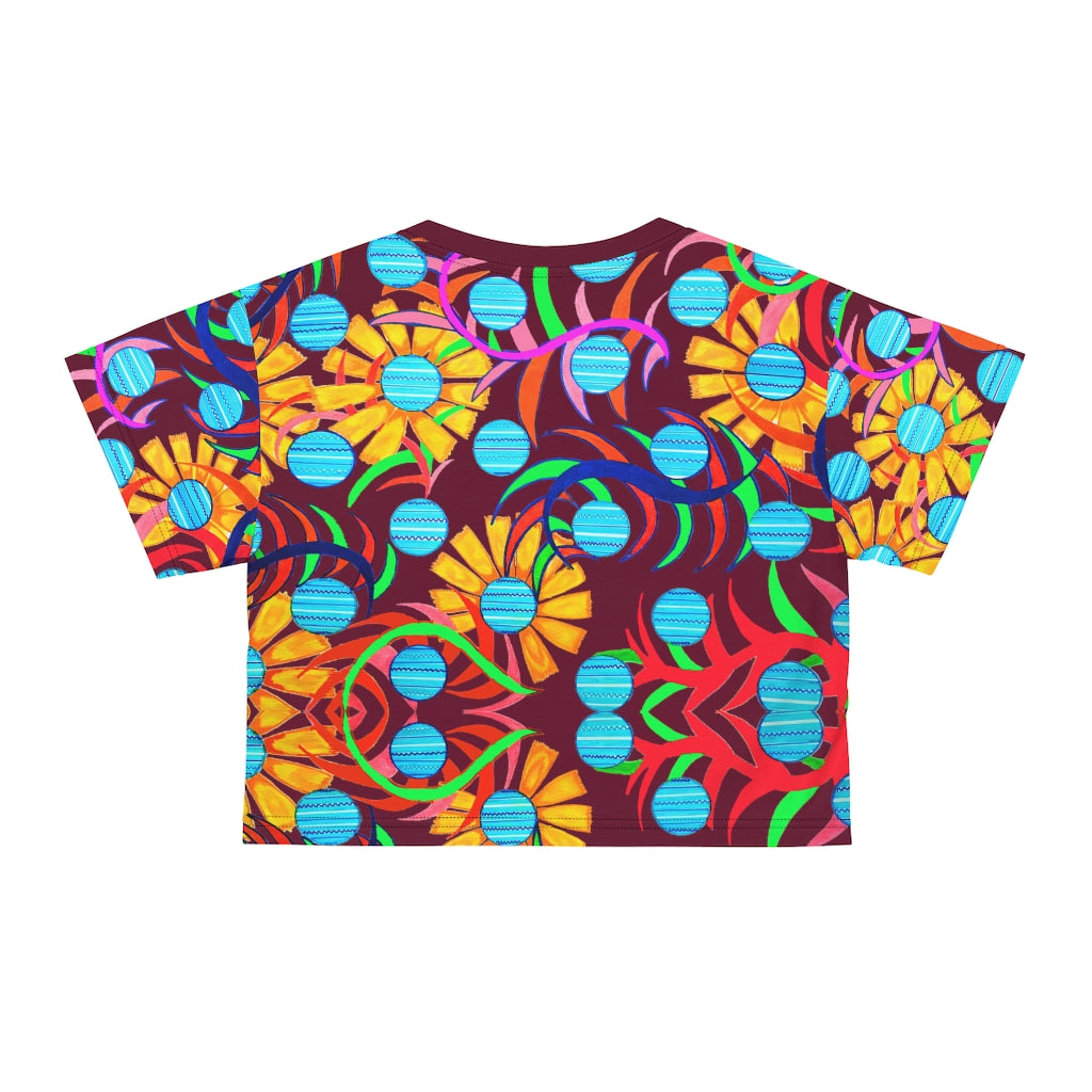 Marsala Sunflower AOP Crop Tee