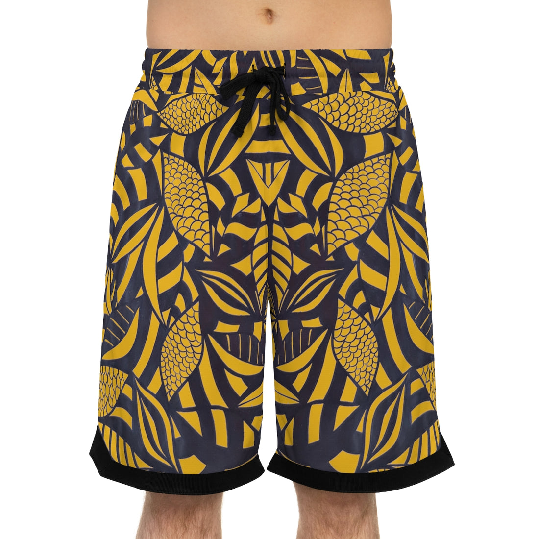 yellow tropical print basketball shorts for men