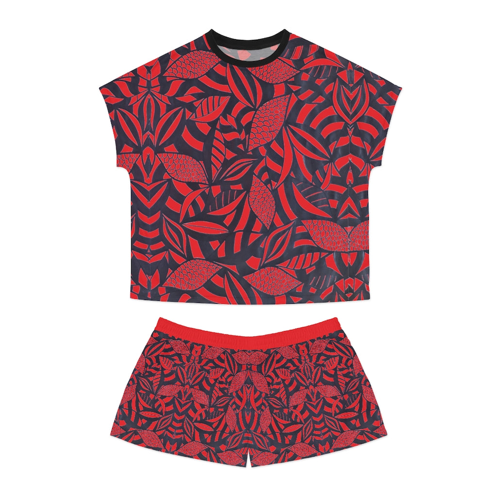 Red Tropical Minimalist Short Pajama Set (AOP)