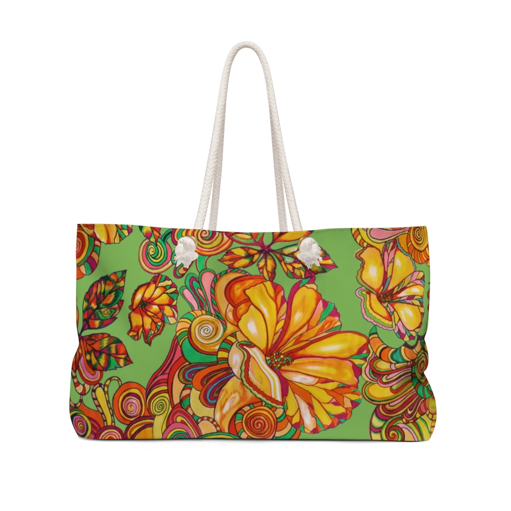 Artsy Floral Olive Weekender Tote Bag