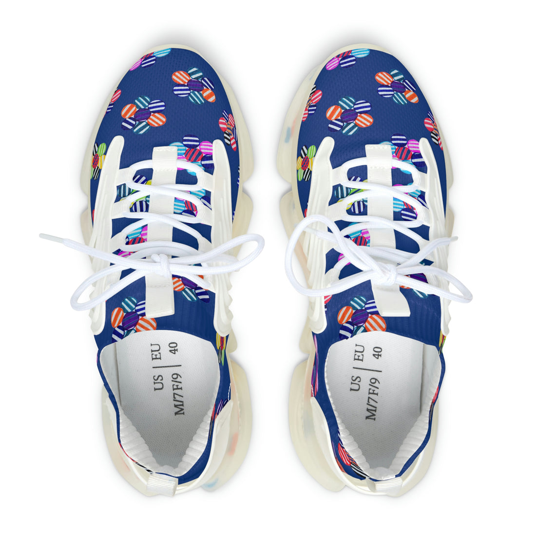 Royal Blue Candy Floral Printed OTT Women's Mesh Knit Sneakers