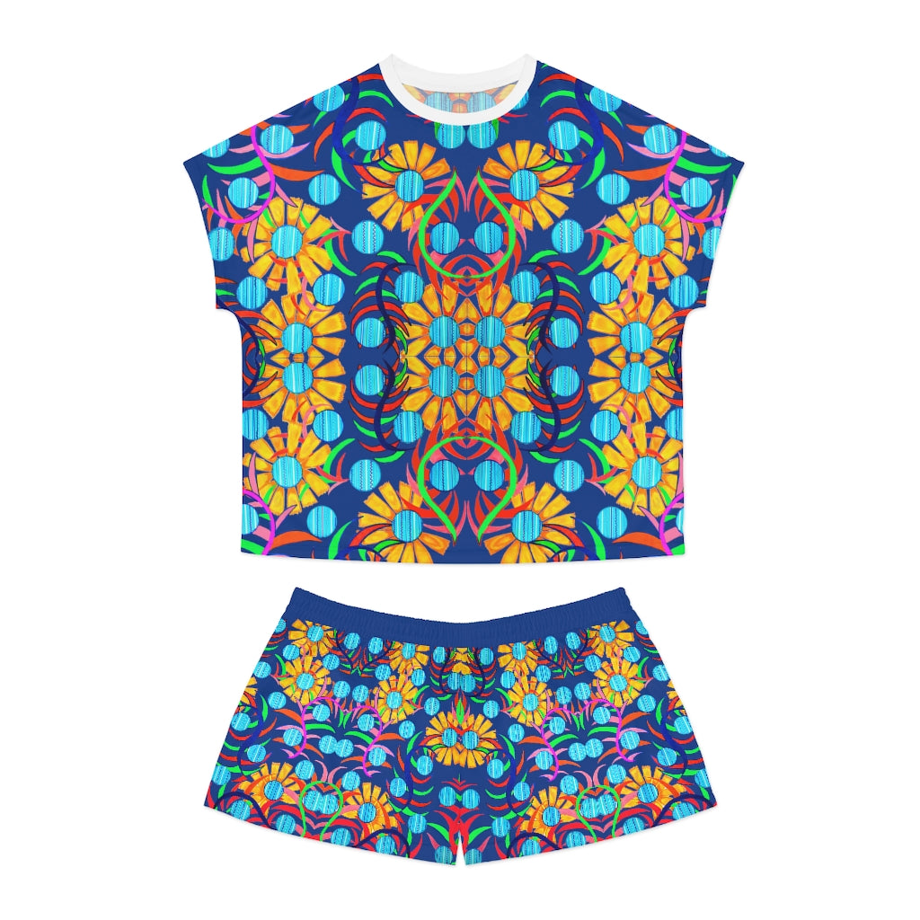 Blue Sunflower Short Pajama Set (AOP)