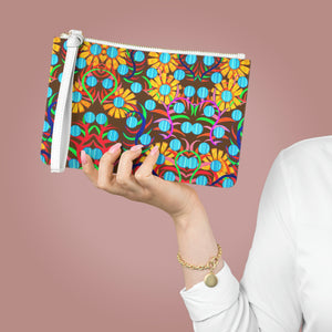 Brown Sunflower Print Clutch Bag