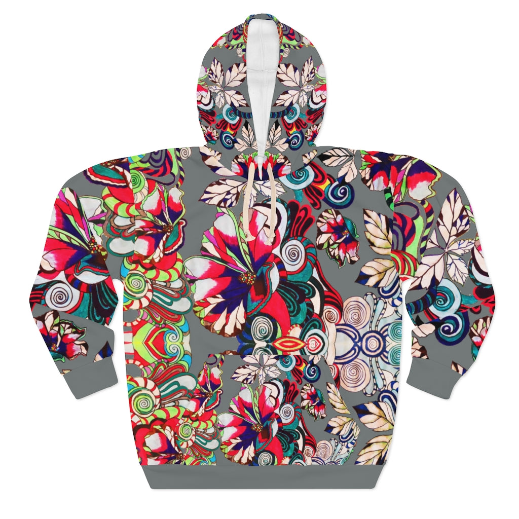 Unisex Artsy Floral Pop Grey Pullover Hoodie