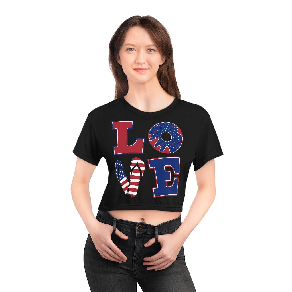 black Love print crop t-shirt for women