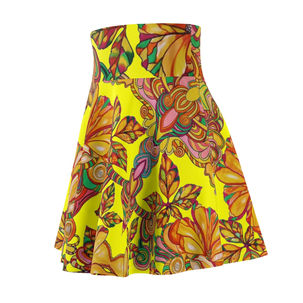 Artsy Floral Bright Yellow Skater Skirt