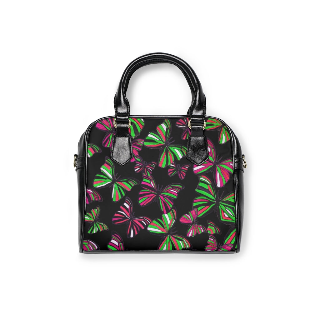 black butterfly print handbag