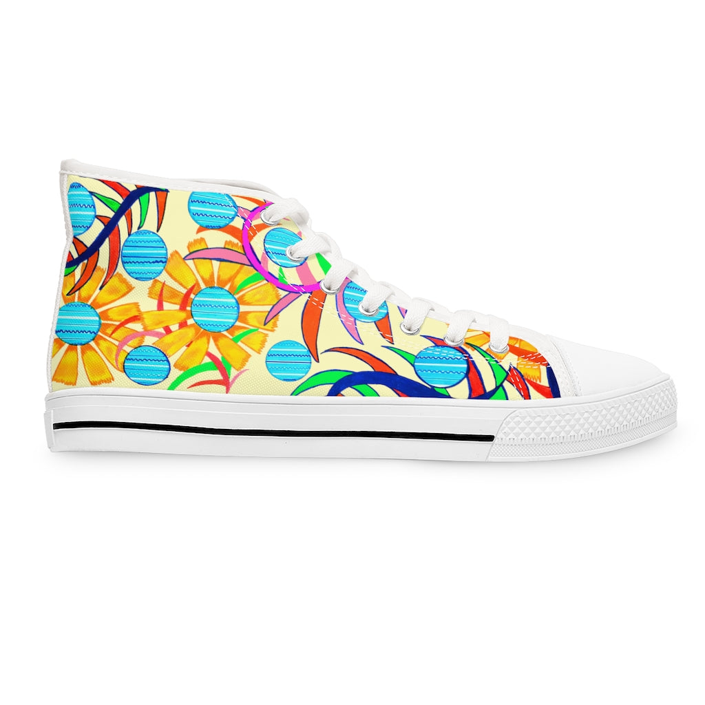 Cream Sunflower Women's High Top Sneakers