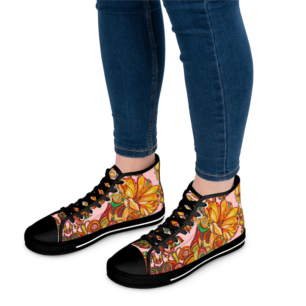 Blush Artsy Floral Women's High Top Sneakers