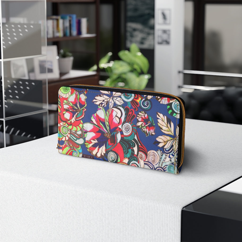 blue graphic floral pop wallet