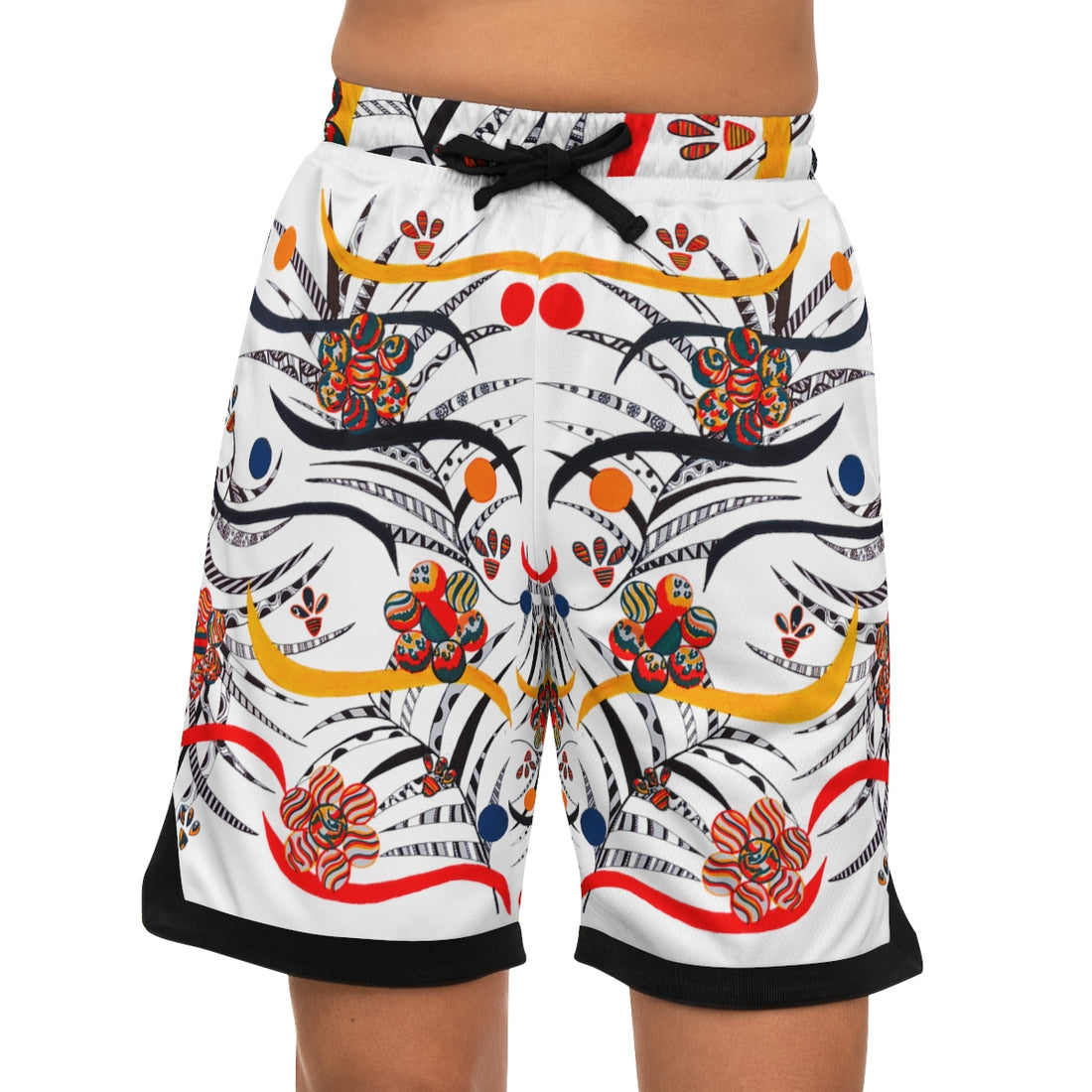 white animal & jungle print basket ball ribbed shorts