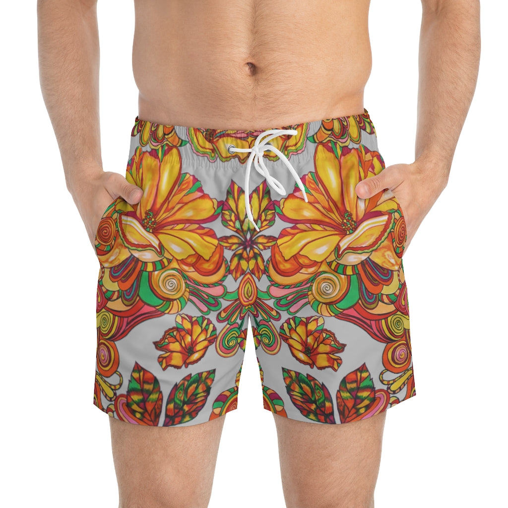 Artsy Floral Men's Slate Swimming Trunks