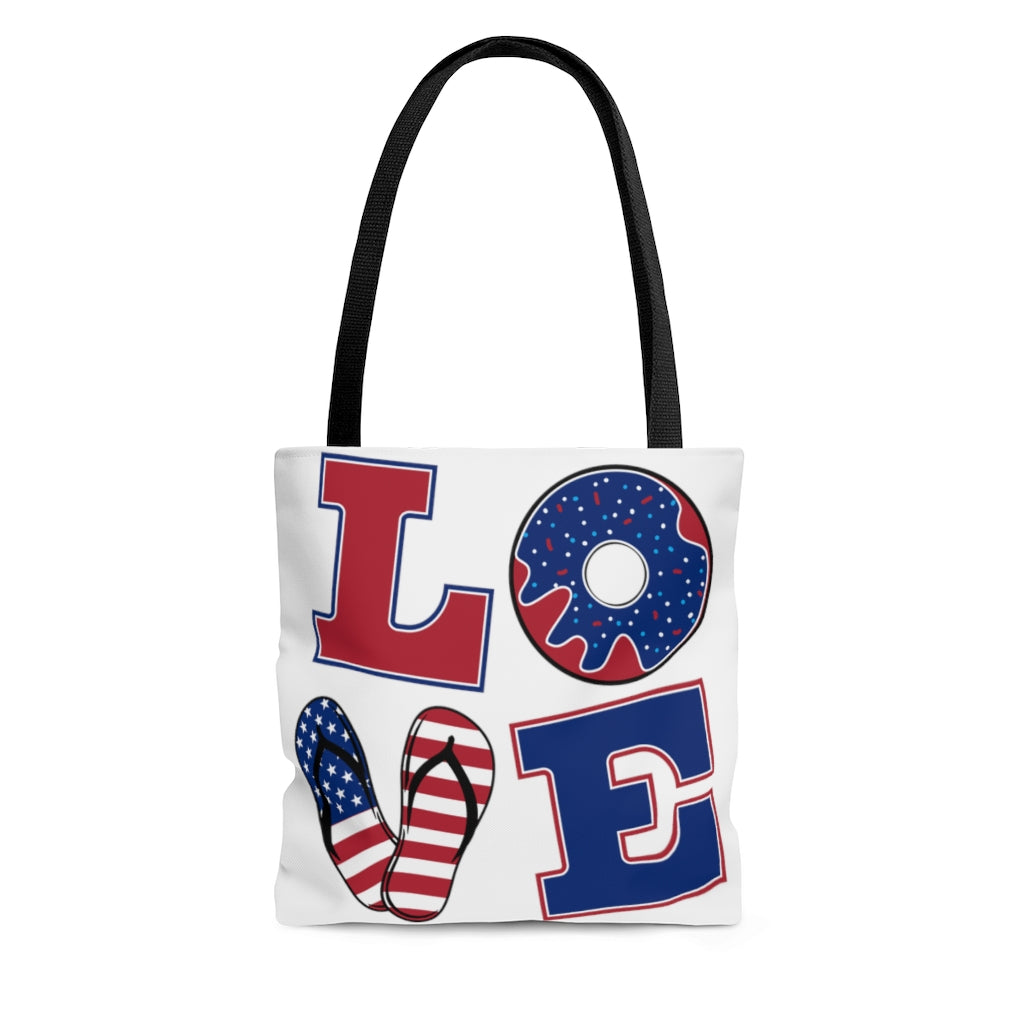 AOP American Love White Tote Bag