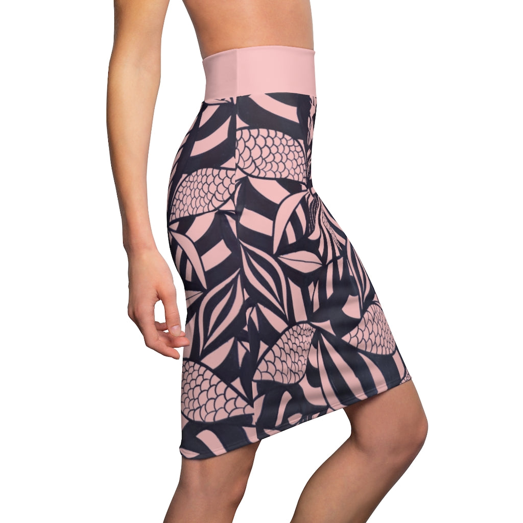 Pink Tint Tropical Minimalist Pencil Skirt